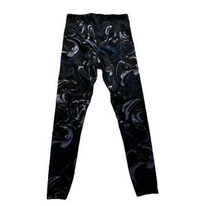 Athleta Women Elation Velvet Tight Leggings Blue Paisley 467896 Size M